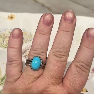 GENUINE 925 Sterling Silver & Turquoise Ring Size 10 firm